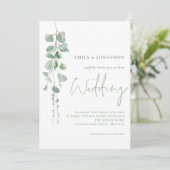 Moderne Eucalyptus Elegant Sage Script Weddenschap Kaart (Staand voorkant)