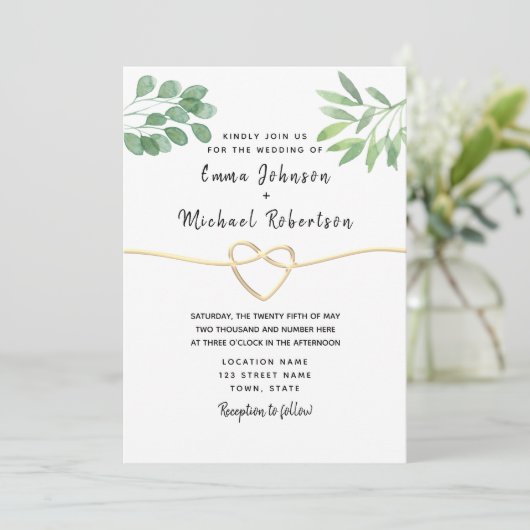 Moderne Eucalyptus Elegant Script Wedding Kaart (Staand voorkant)