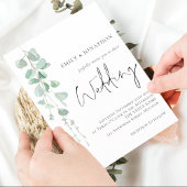 Moderne Eucalyptus Elegant Script Wedding Kaart