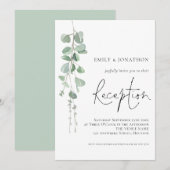 Moderne Eucalyptus Elegant Script Wedding Receptio Kaart (Voorkant / Achterkant)