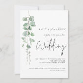 Moderne Eucalyptus Elegante Script QR Code Trouwfe Kaart (Voorkant)