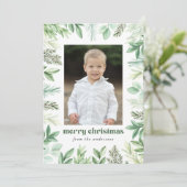 Moderne Eucalyptus en Evergreen Foto Feestdagenkaart (Staand voorkant)