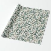 Moderne Eucalyptus en Witte Bloemdesign Cadeaupapier (Uitgerold)