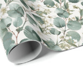 Moderne Eucalyptus en Witte Bloemdesign Cadeaupapier (Rol Hoek)