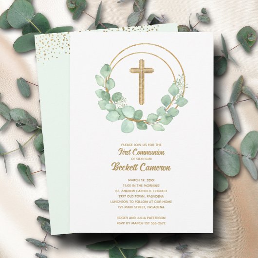 Moderne Eucalyptus First Communie Kaart