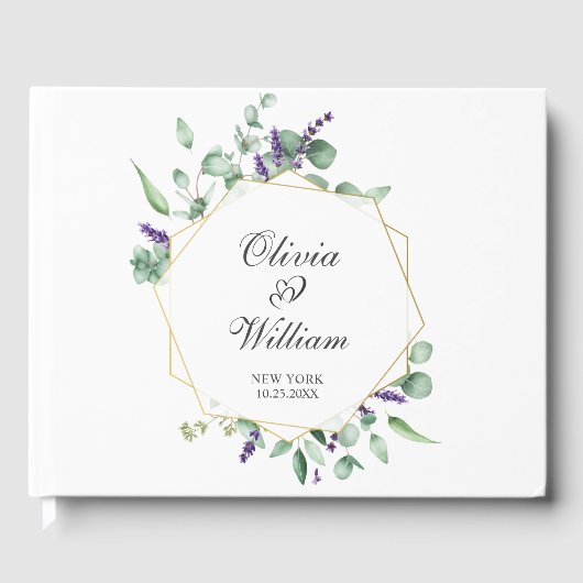Moderne Eucalyptus Floral Geometric Lijst Wedding Gastenboek (Voorkant)