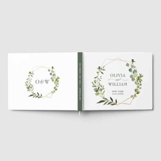 Moderne Eucalyptus Floral Geometric Lijst Wedding Gastenboek (Volledig)
