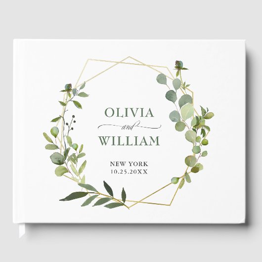 Moderne Eucalyptus Floral Geometric Lijst Wedding Gastenboek (Voorkant)