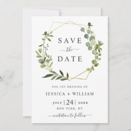 Moderne Eucalyptus Floral Geometric Lijst Wedding Save The Date