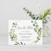 Moderne Eucalyptus Floral Geometric Lijst Wedding Save The Date (Staand voorkant)