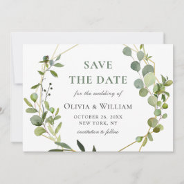 Moderne Eucalyptus Floral Geometric Lijst Wedding Save The Date