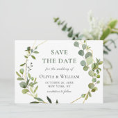 Moderne Eucalyptus Floral Geometric Lijst Wedding Save The Date (Staand voorkant)