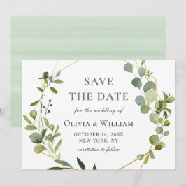 Moderne Eucalyptus Floral Geometric Lijst Wedding Save The Date