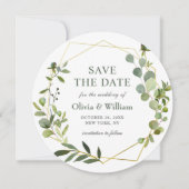 Moderne Eucalyptus Floral Wedding BEWAART DE DATUM Kaart (Voorkant)