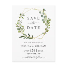 Moderne Eucalyptus Floral Wedding Save the Date