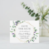Moderne Eucalyptus Floral Wedding Save the Date Briefkaart (Staand voorkant)