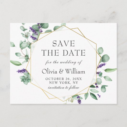 Moderne Eucalyptus Floral Wedding Save the Date Briefkaart (Voorkant)