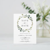 Moderne Eucalyptus Floral Wedding Save the Date Briefkaart (Staand voorkant)