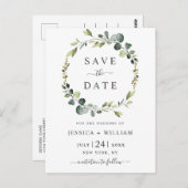 Moderne Eucalyptus Floral Wedding Save the Date Briefkaart (Voorkant / Achterkant)