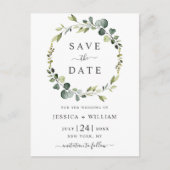 Moderne Eucalyptus Floral Wedding Save the Date Briefkaart (Voorkant)