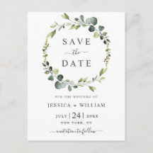 Moderne Eucalyptus Floral Wedding Save the Date