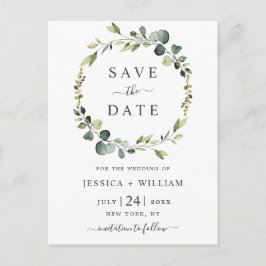 Moderne Eucalyptus Floral Wedding Save the Date Briefkaart