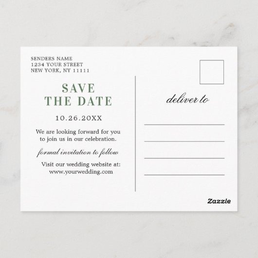Moderne Eucalyptus Floral Wedding Save the Date Briefkaart (Achterkant)