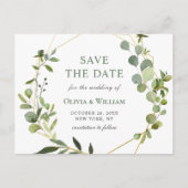 Moderne Eucalyptus Floral Wedding Save the Date Briefkaart (Voorkant)