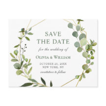 Moderne Eucalyptus Floral Wedding Save the Date