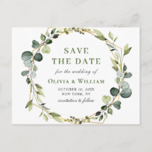 Moderne Eucalyptus Floral Wedding Save the Date