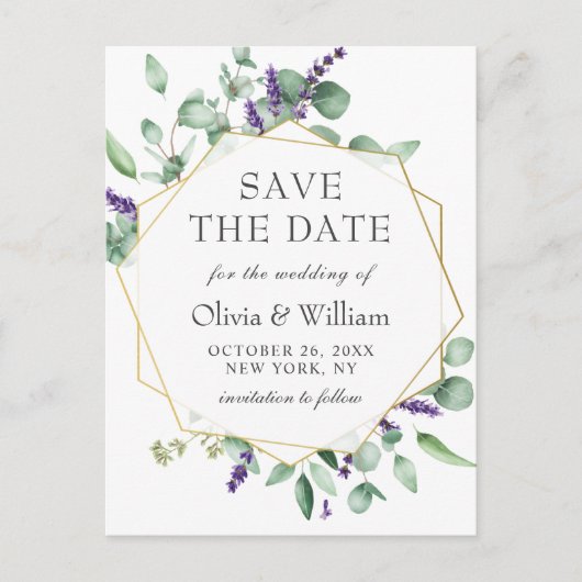 Moderne Eucalyptus Floral Wedding Save the Date Briefkaart (Voorkant)