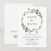 Moderne Eucalyptus Floral Wreath Lijst Wedding Save The Date (Voorkant / Achterkant)