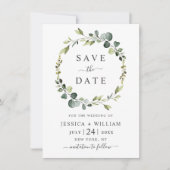 Moderne Eucalyptus Floral Wreath Lijst Wedding Save The Date (Voorkant)