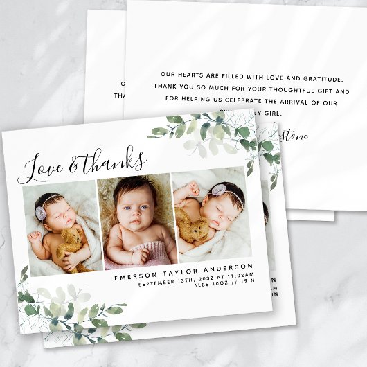 Moderne Eucalyptus foto Baby Dank u kaart