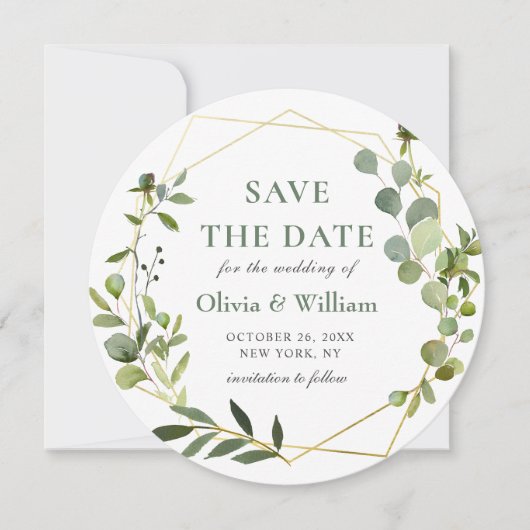Moderne Eucalyptus FOTO Bruiloft SAVE THE DATE Kaart (Voorkant)