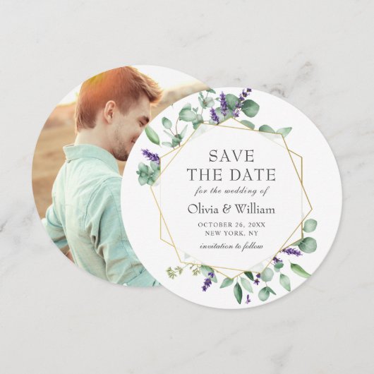 Moderne Eucalyptus FOTO Bruiloft SAVE THE DATE Kaart (Voorkant / Achterkant)