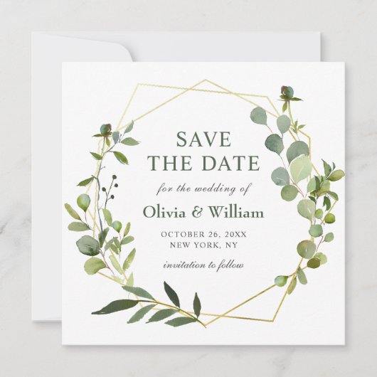 Moderne Eucalyptus FOTO Bruiloft SAVE THE DATE Kaart (Voorkant)