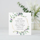 Moderne Eucalyptus FOTO Bruiloft SAVE THE DATE Kaart (Staand voorkant)
