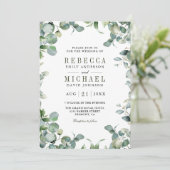 Moderne Eucalyptus Foto Collage QR Code Trouwen Kaart (Staand voorkant)