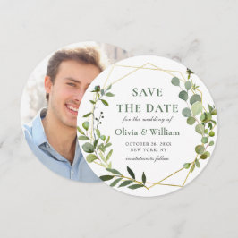 Moderne Eucalyptus FOTO Huwelijk SAVE THE DATE Kaart
