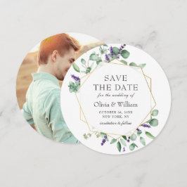 Moderne Eucalyptus FOTO Huwelijk SAVE THE DATE Kaart