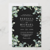 Moderne Eucalyptus Foto QR Code Black Weddenschap Kaart (Voorkant)