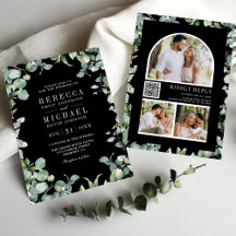 Moderne Eucalyptus Foto QR Code Black Weddenschap
