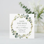 Moderne Eucalyptus FOTO Trouwkaart SAVE THE DATE B Kaart (Staand voorkant)
