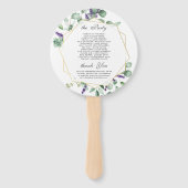 Moderne Eucalyptus gebladerte bruiloft programma Handwaaier (Achterkant)