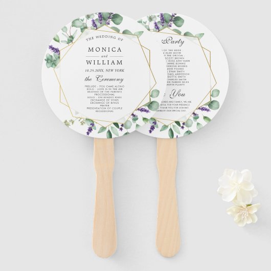 Moderne Eucalyptus gebladerte bruiloft programma Handwaaier (Voorkant en achterkant)