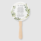 Moderne Eucalyptus gebladerte bruiloft programma Handwaaier (Achterkant)