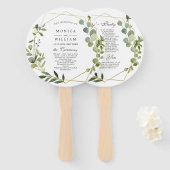Moderne Eucalyptus gebladerte bruiloft programma Handwaaier (Voorkant en achterkant)