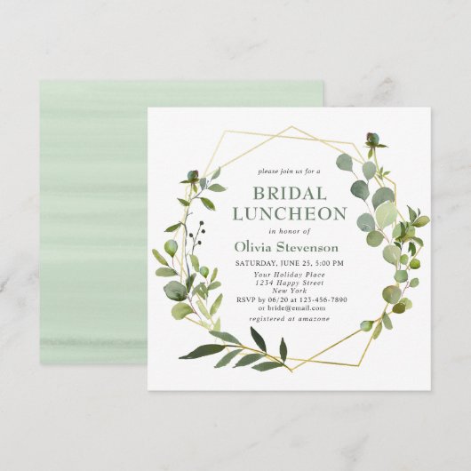 Moderne Eucalyptus Geometric Lijst BRIDAL LUNCHEON Kaart (Voorkant / Achterkant)