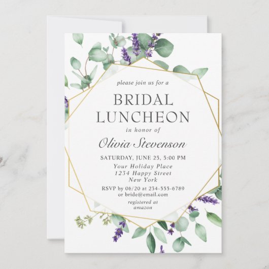 Moderne Eucalyptus Geometric Lijst Bridal Luncheon Kaart (Voorkant)